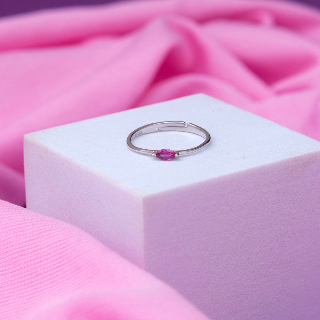 Minimal Pink Petal Sterling Silver Ring