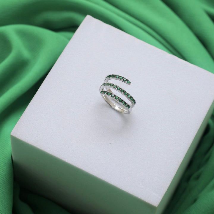 Spiral Green Zirconia Sterling Silver Ring