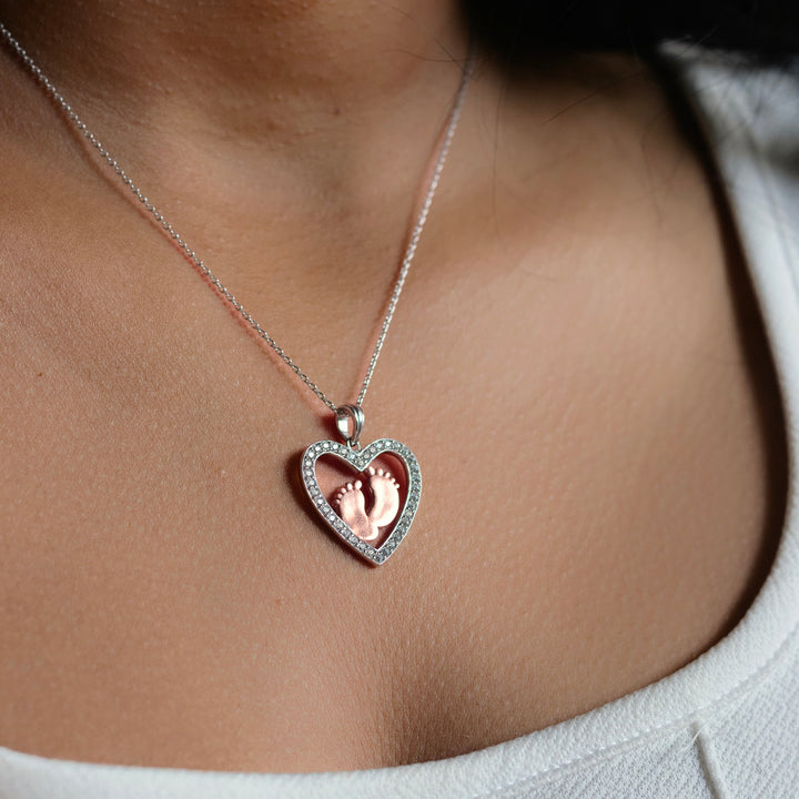Baby Feet Heart Sterling Silver Necklace