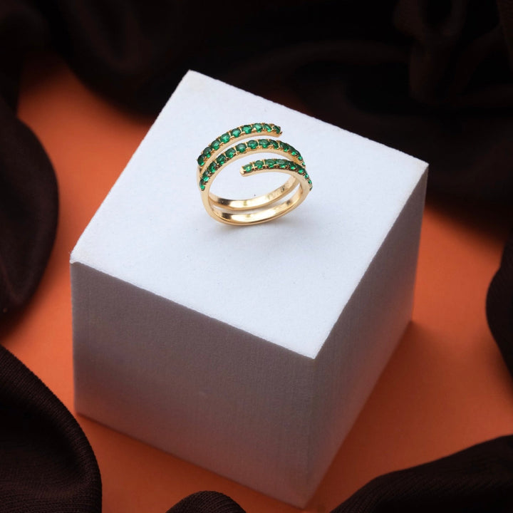 Spiral Green Zirconia Sterling Silver Ring
