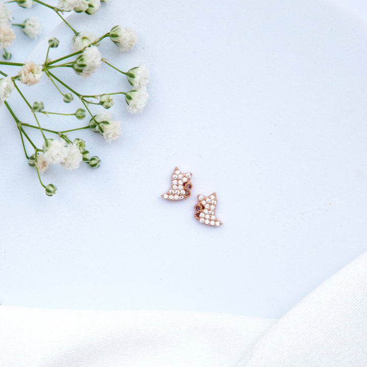 Cute Kitty Sterling Silver Rose Gold Studs