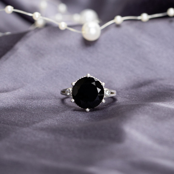 Black Onyx Crown Sterling Silver Ring