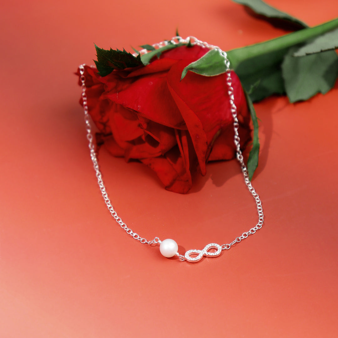 Infinity Pearl Sterling Silver Anklet
