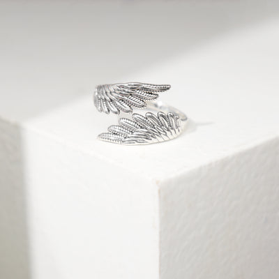 Angel Wings Oxidised Sterling Silver Ring