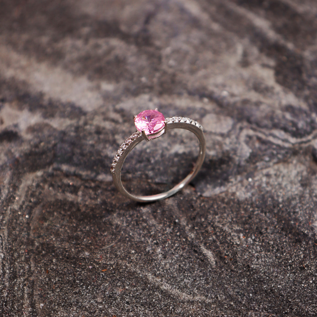 Minimal Pink Zirconia Sterling Silver Ring