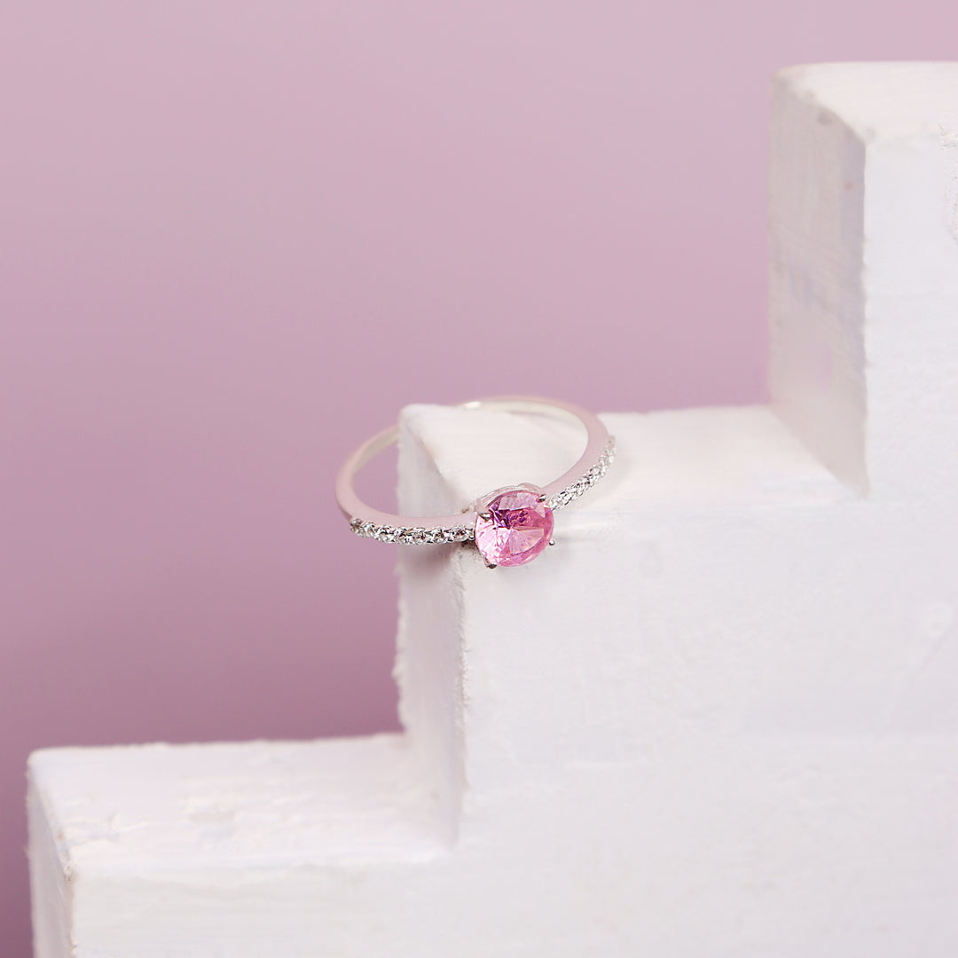Minimal Pink Zirconia Sterling Silver Ring