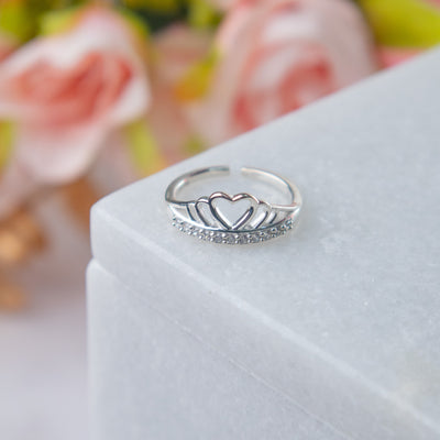 Princess Crown Heart Sterling Silver Ring