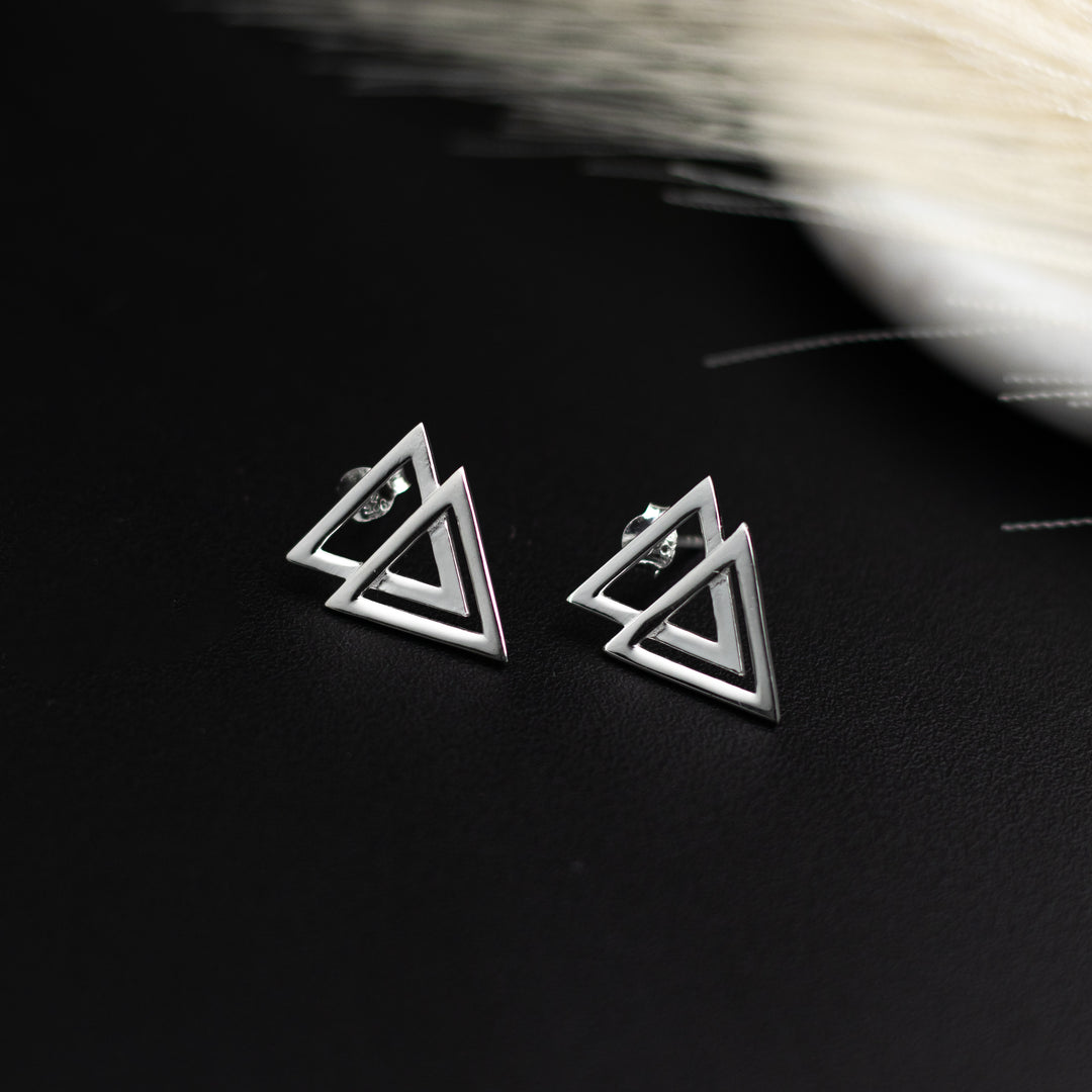 Double Triangle Sterling Silver Studs