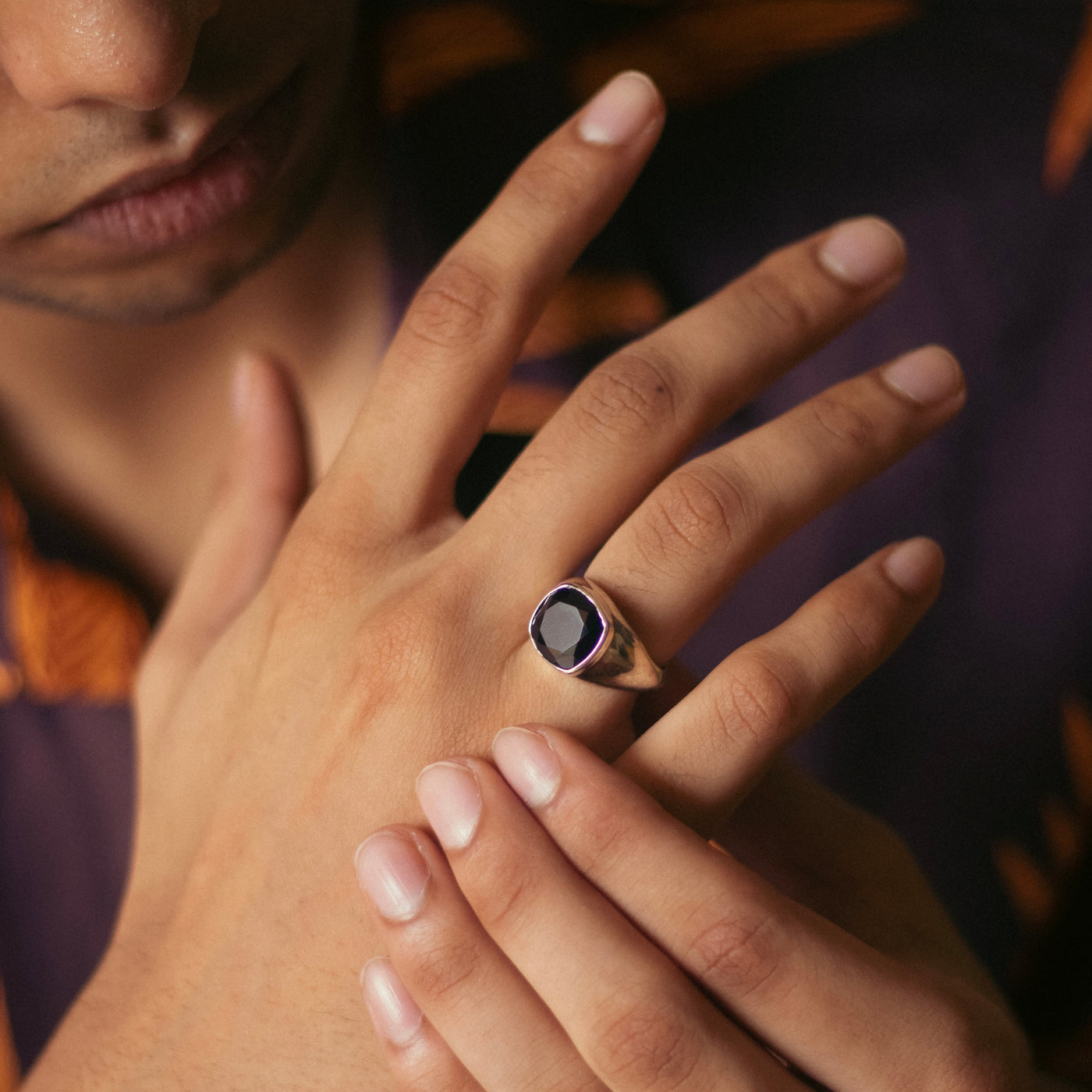 Black Onyx Signet Sterling Silver Ring For Him