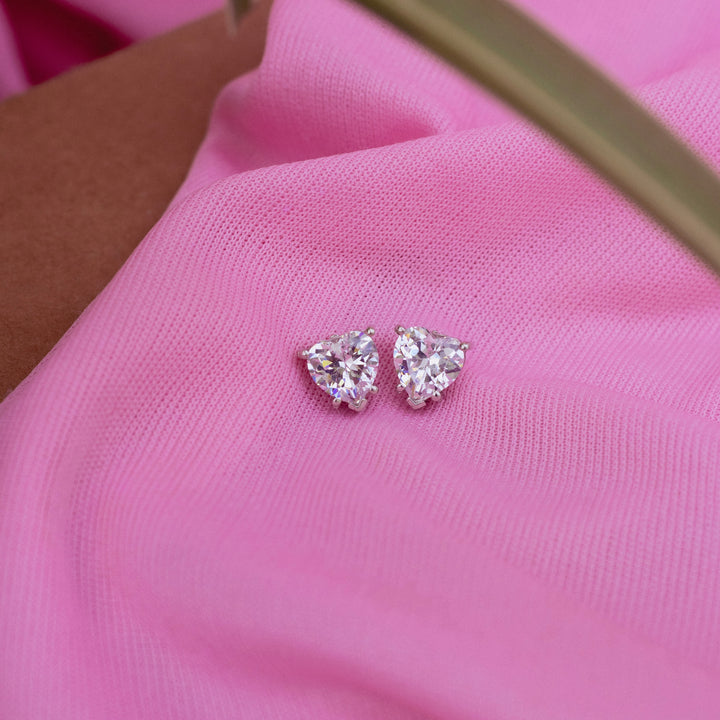 Heart Solitaire Sterling Silver Studs