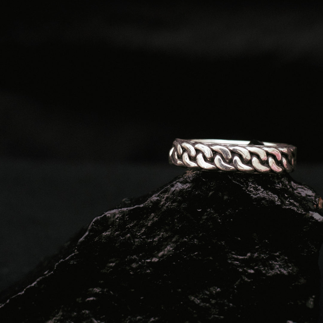 Oxidised Cuban Sterling Silver Ring For Him
